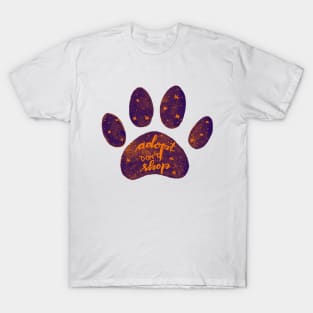 Adopt don't shop watercolor galaxy paw - purple and orange T-Shirt